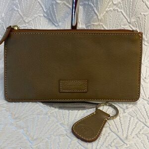 Taupe Leather ID Wallet card holder with‎ zipper money compartment Keychain set